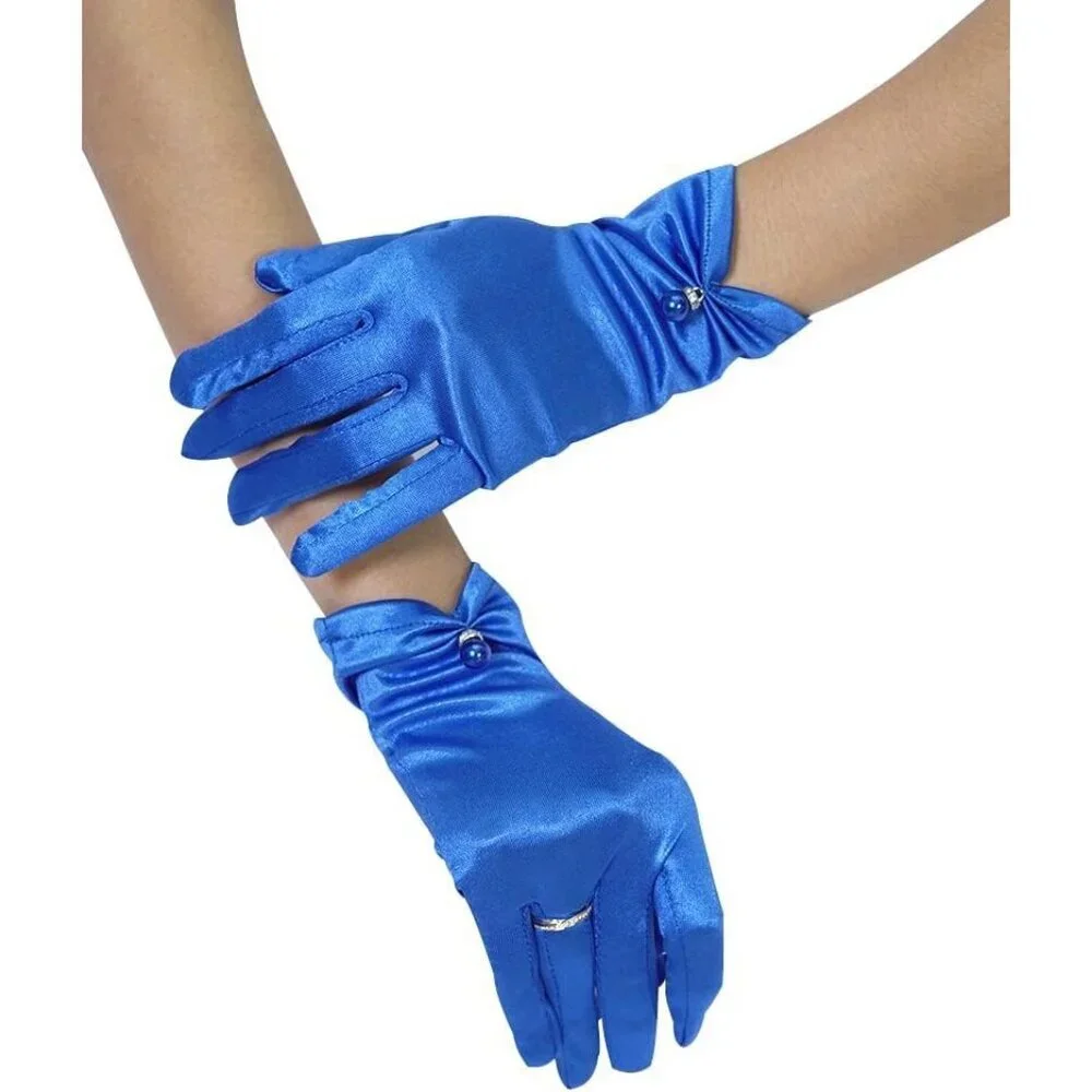Women's Evening Lvory-Satin Tulle Short Lace Gloves Wrist Wedding Bridal Party
